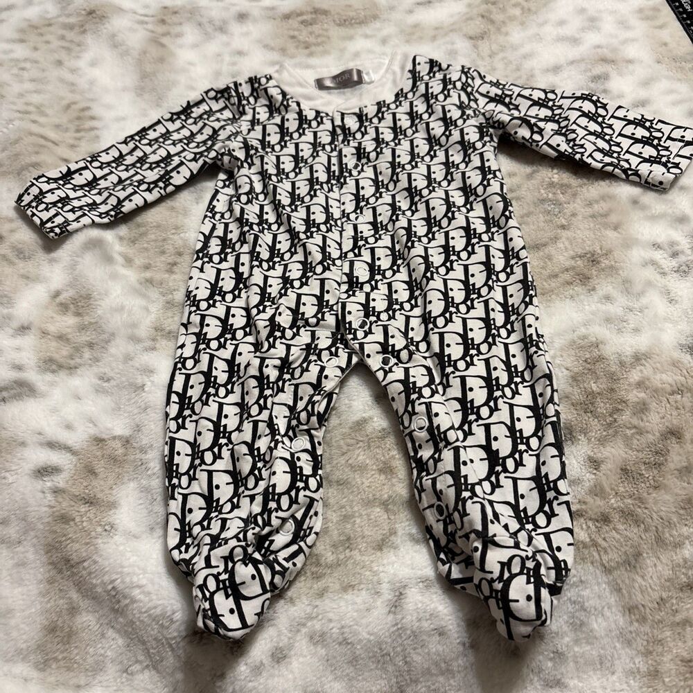 Baby Christian Dior Spellout Logo  Vintage  Footie 0-3 Months
